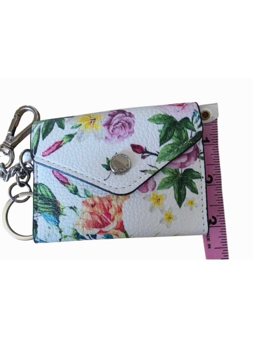 Steve Madden Floral Mini Wallet Keychain Card Holder – Snap Closure, Cream Multi - Picture 7 of 8
